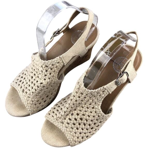 SO Natural Cream Tan Perch Basket Woven Cork Wedge Strappy Heel Sandal Shoes - Picture 1 of 11